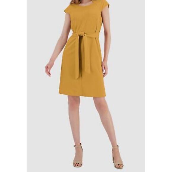 Kasper Women's Yellow (Butterscotch) Cap-Sleeve Seamed Belted Dress Size 8 - Picture 1 of 7